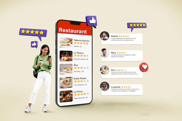 Free photo full shot smiley woman with smartphone