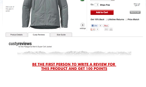 Example of a retailer incentivizing a first product review