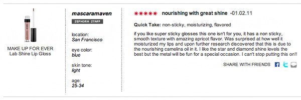 Example of a disclosed staff review on a product page