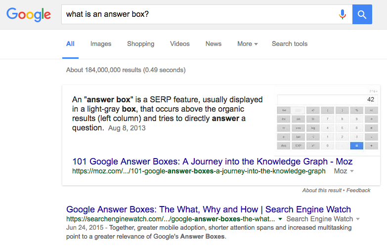Google Answer Box