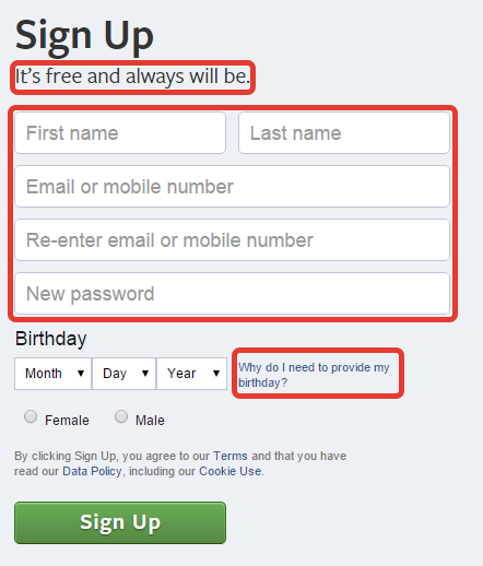 facebook signup