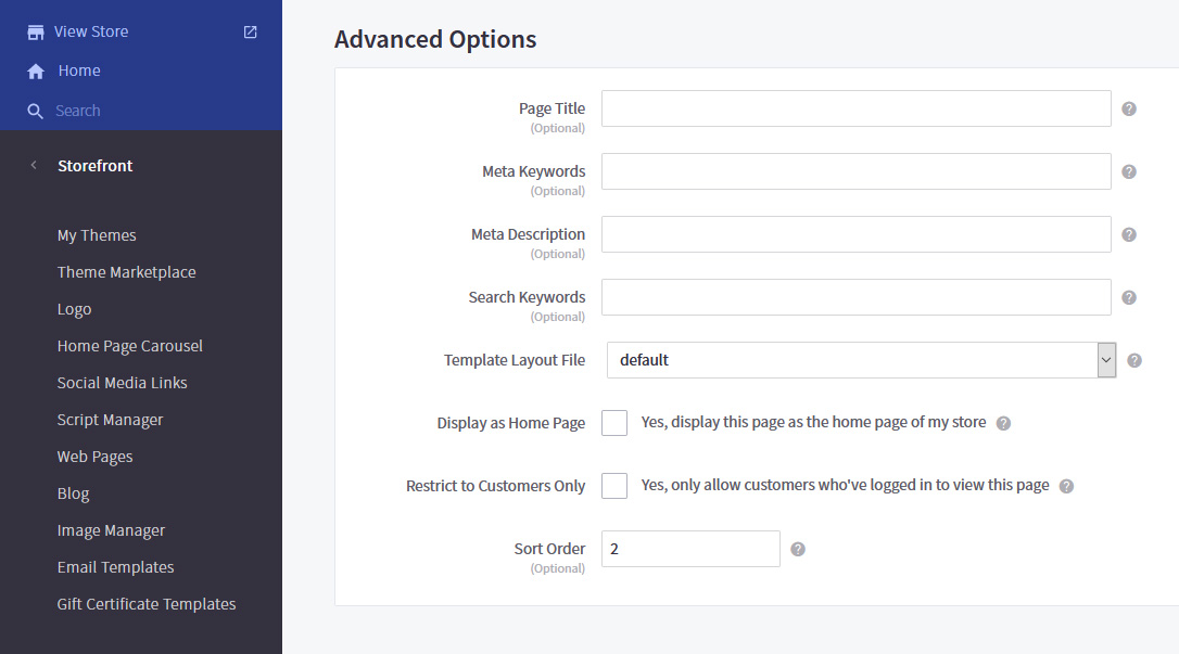 BigCommerce Advanced Options
