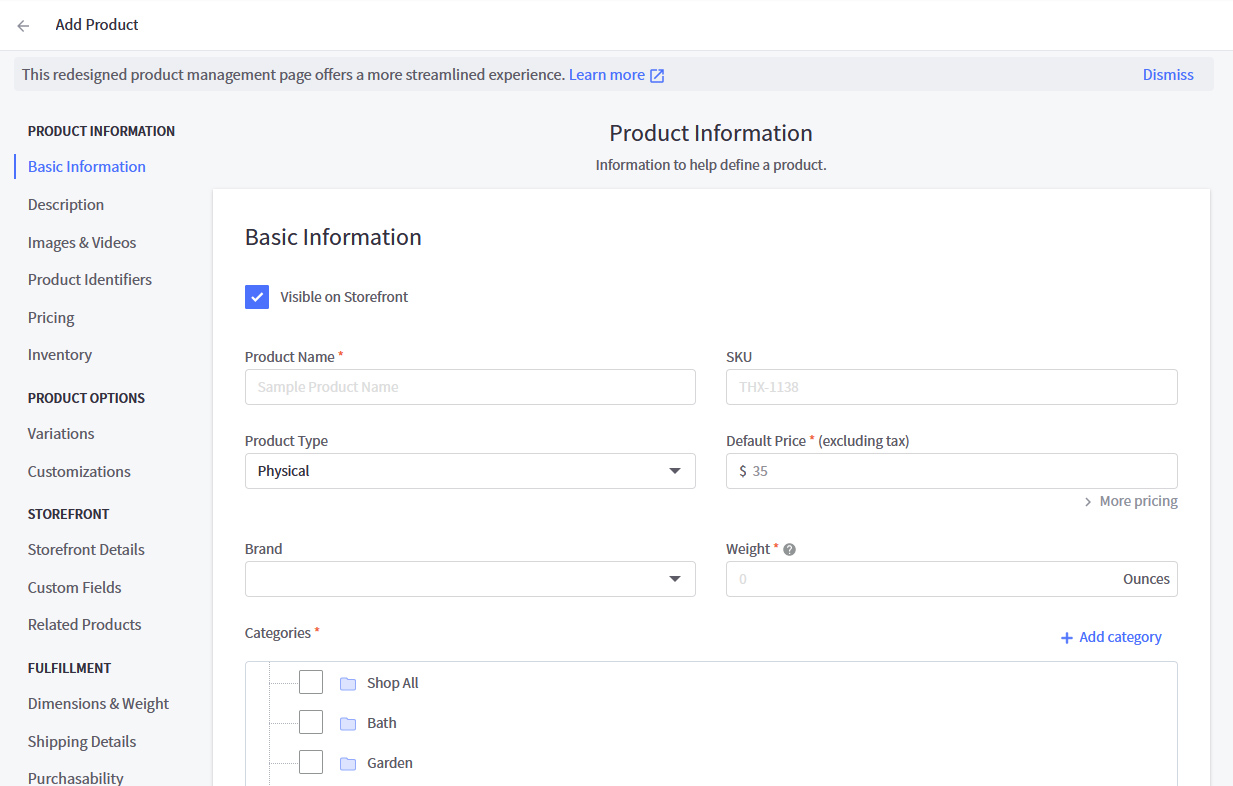 BigCommerce Create Product