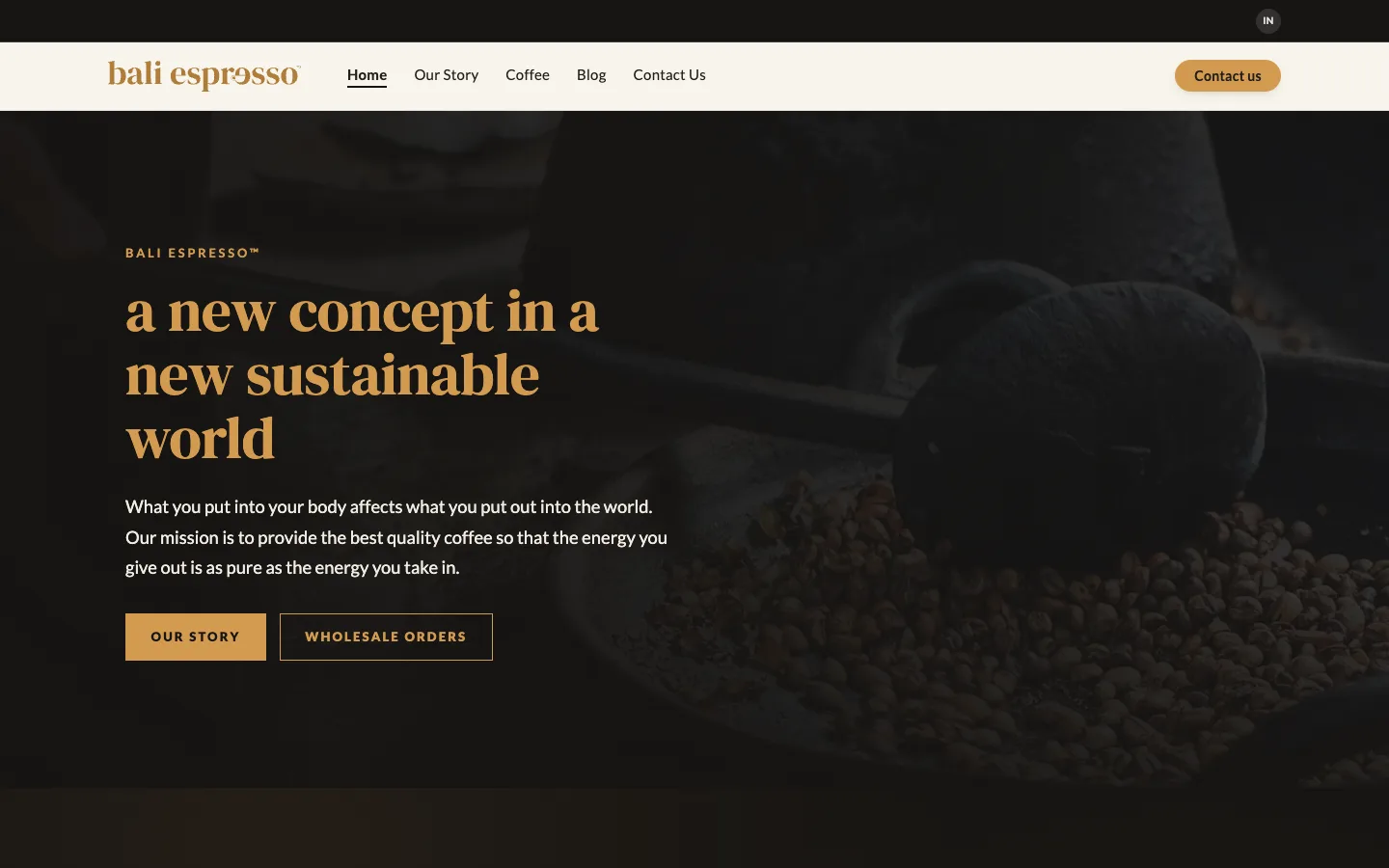 Bali Espresso website, built and launched on WorkspaceCMS