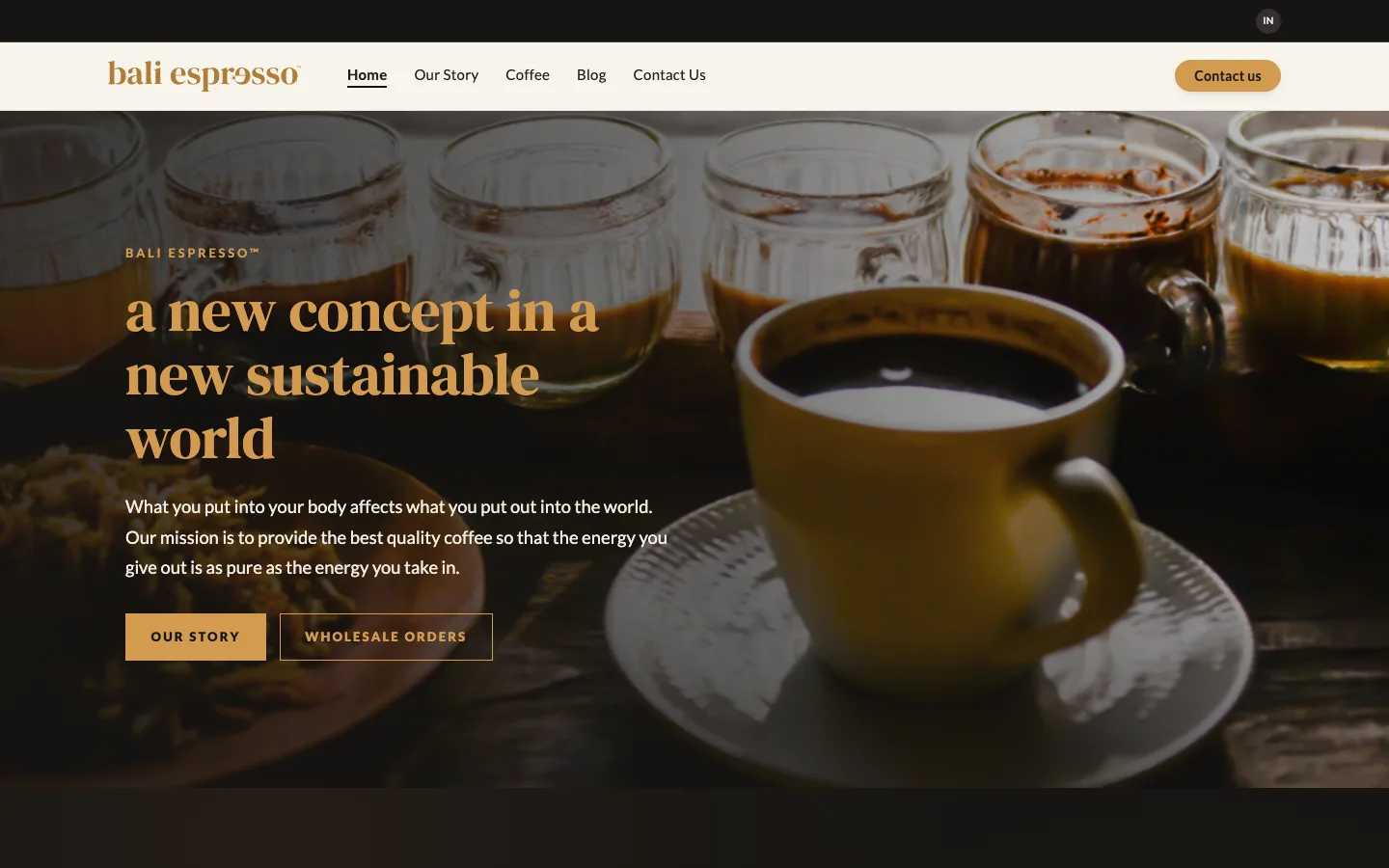 Bali Espresso website, built and launched on WorkspaceCMS