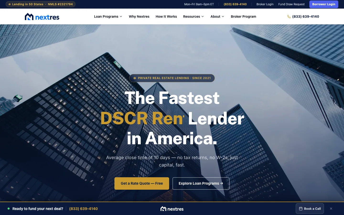 Nextres website, built and launched on WorkspaceCMS
