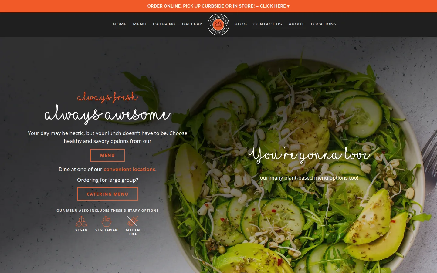Waterfront Gourmet website, built and launched on WorkspaceCMS