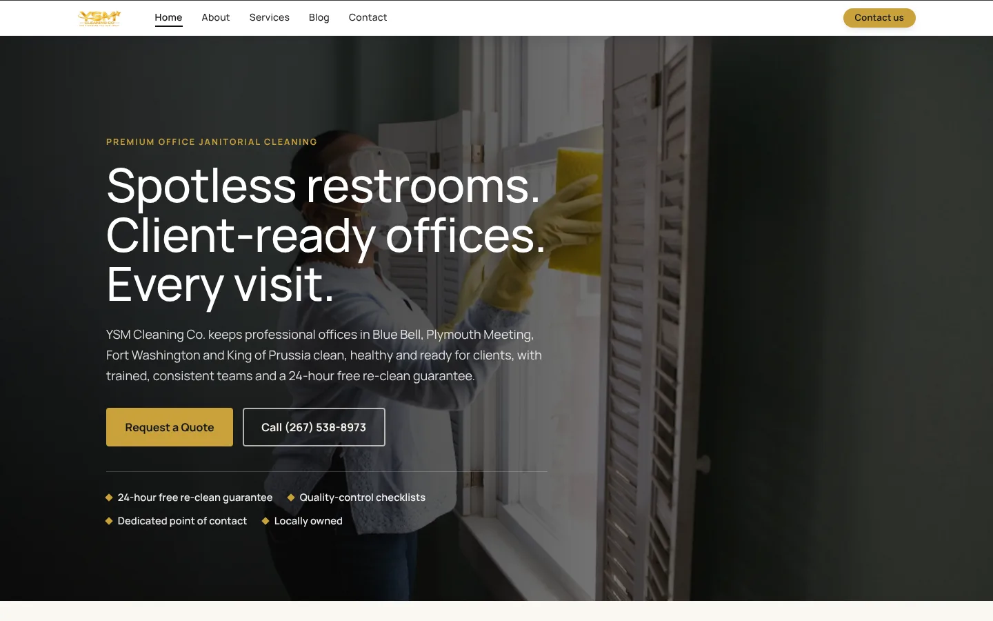 YSM Cleaning Co website, built and launched on WorkspaceCMS