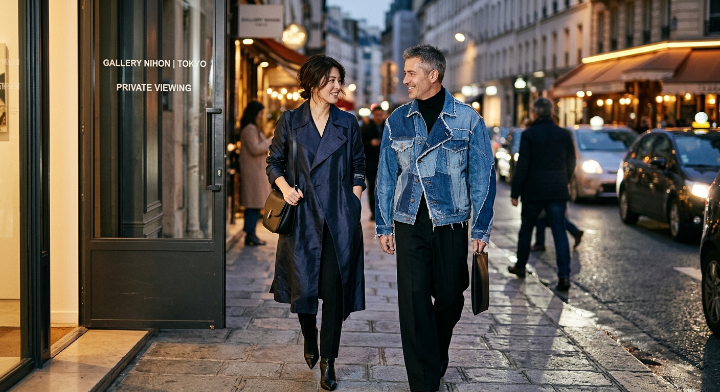 Elegant couple in designer outerwear on a European street