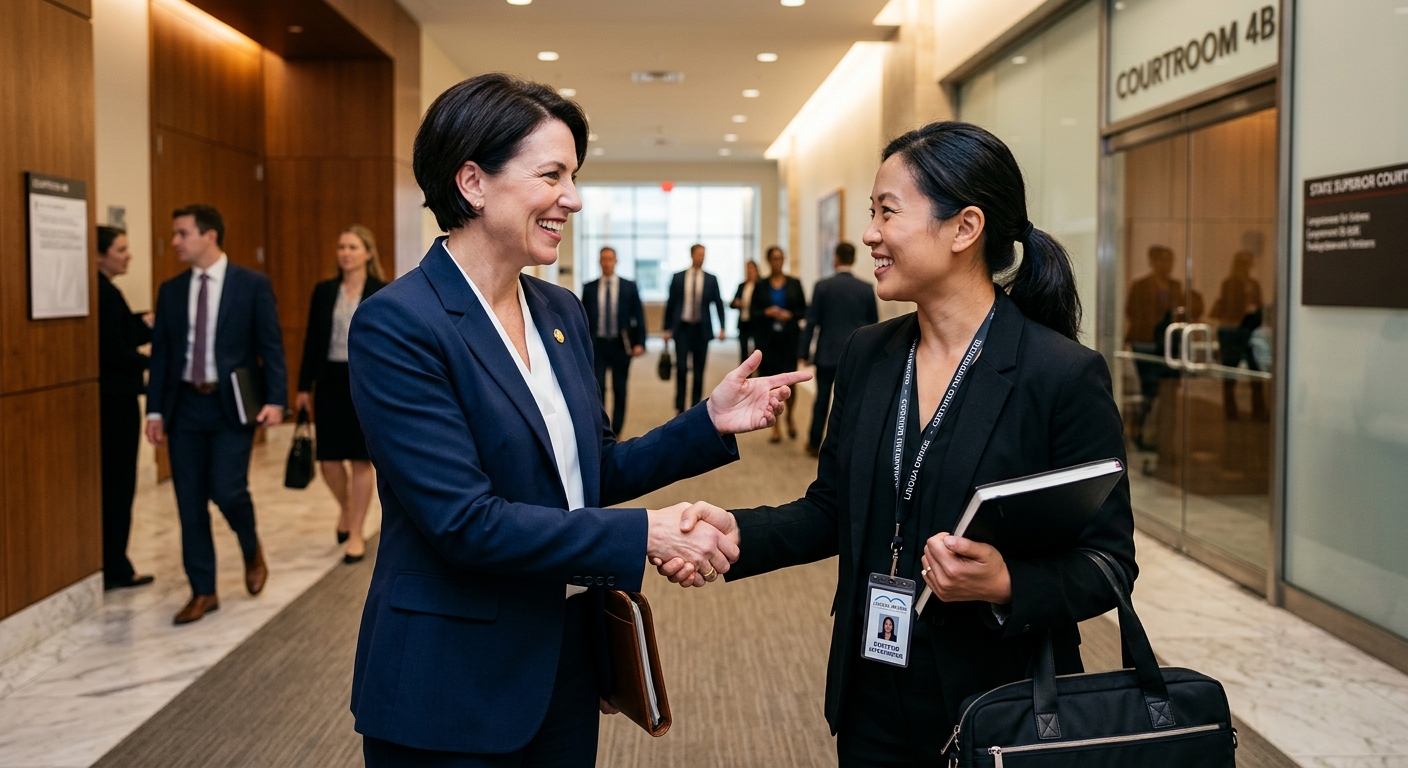 A Lingua Bridge certified interpreter greeting a client