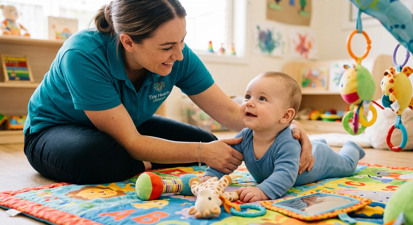 Caregiver interacting with children