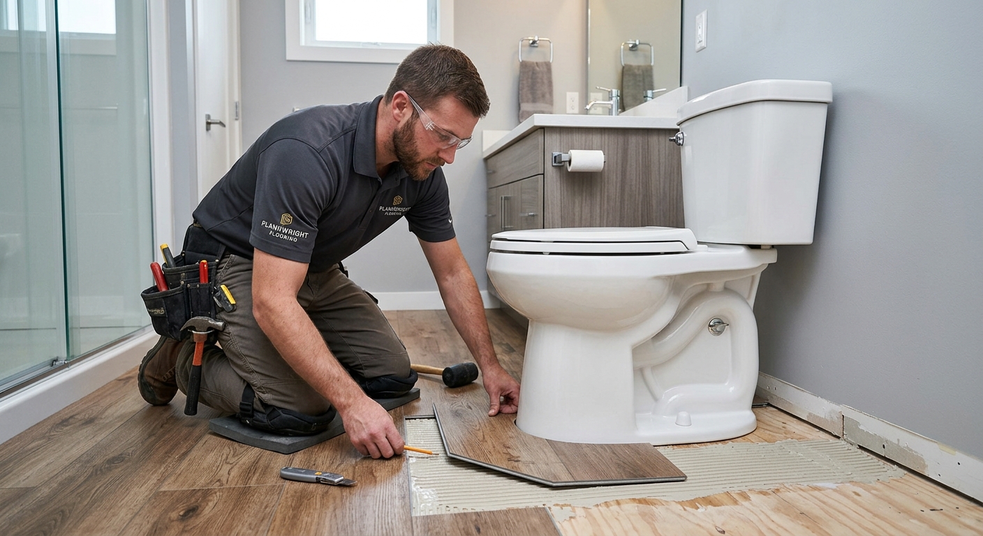 A Plankwright installer carefully fitting a luxury vinyl plank floor