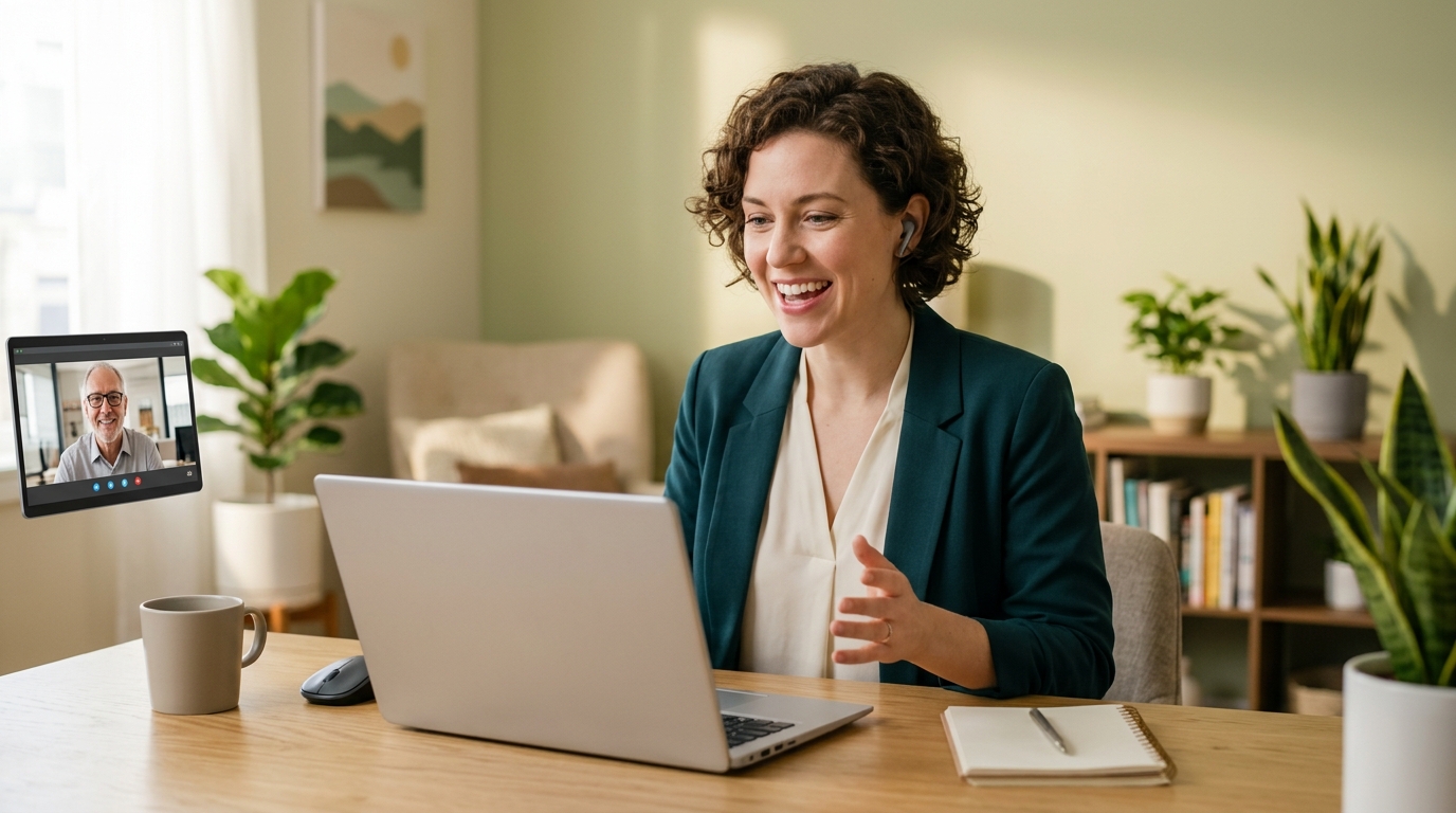 A sales representative on a call