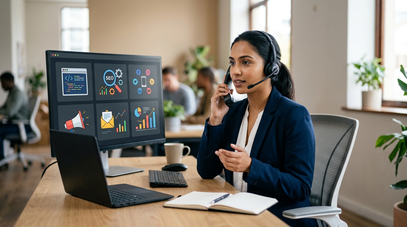 A representative on a business call