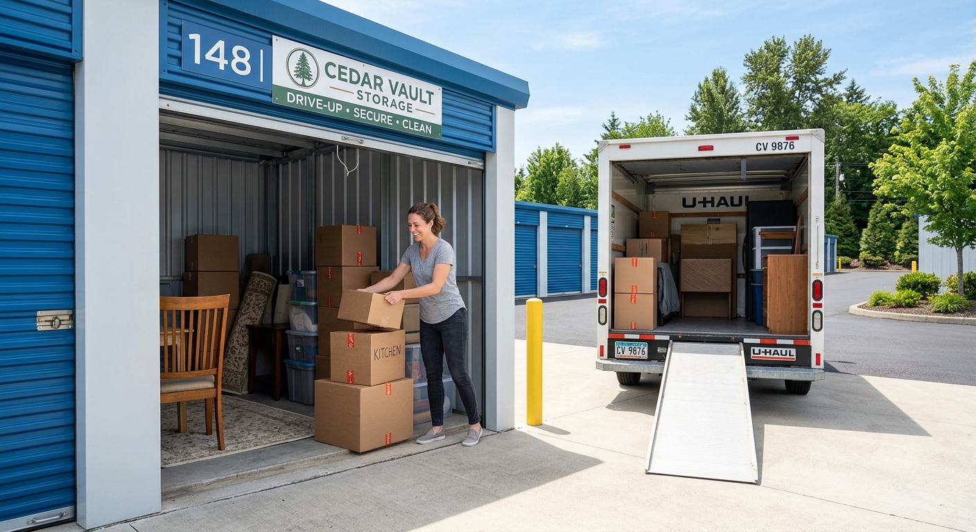 Clean and modern self-storage facility entrance