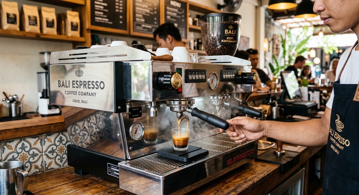 Espresso extracting on the Bali Espresso La Marzocco machine