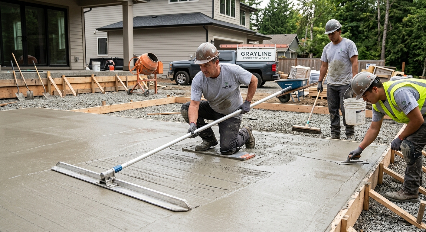 Grayline crew finishing a concrete slab