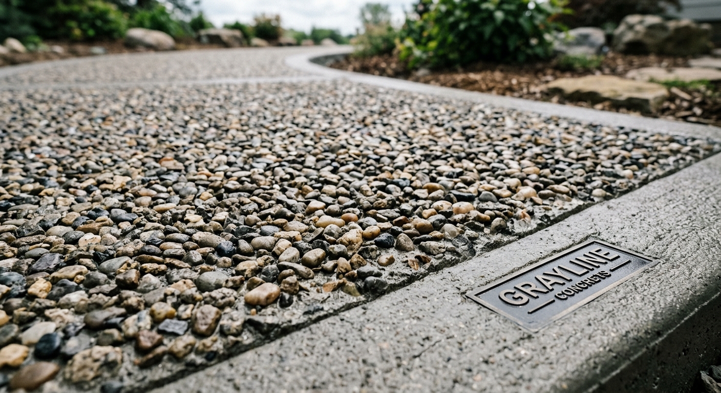 Exposed aggregate concrete finish detail