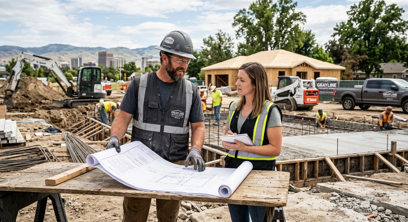Grayline foreman reviewing site plans with a client