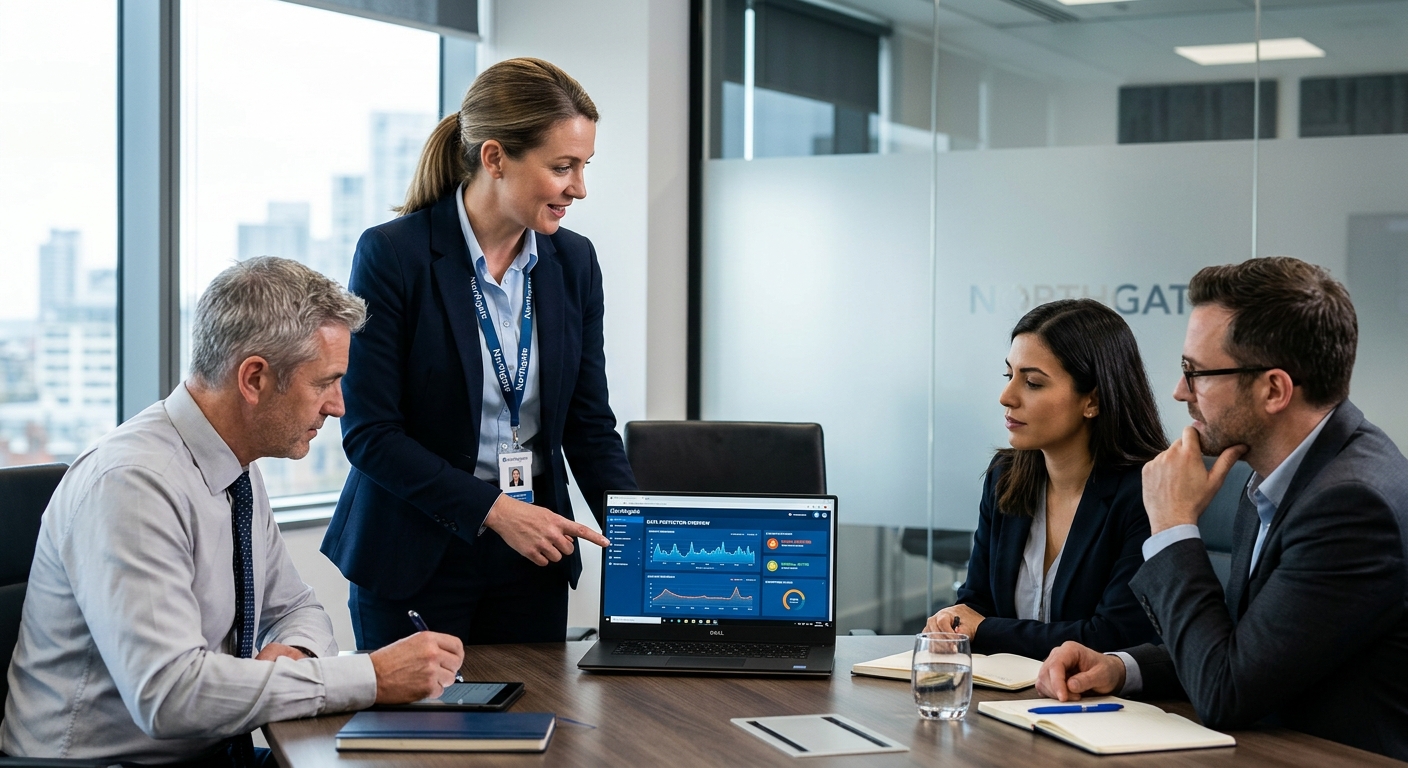 A Northgate engineer walking a leadership team through a security dashboard