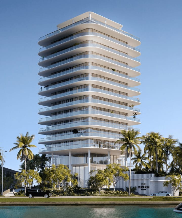 A contemporary oceanfront tower on the Miami coastline