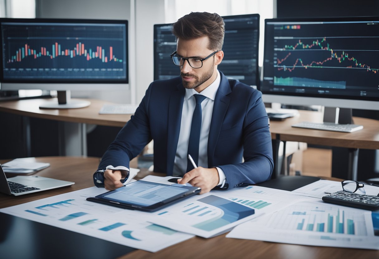 Private credit investors analyzing market dynamics and performance, surrounded by charts, graphs, and financial data