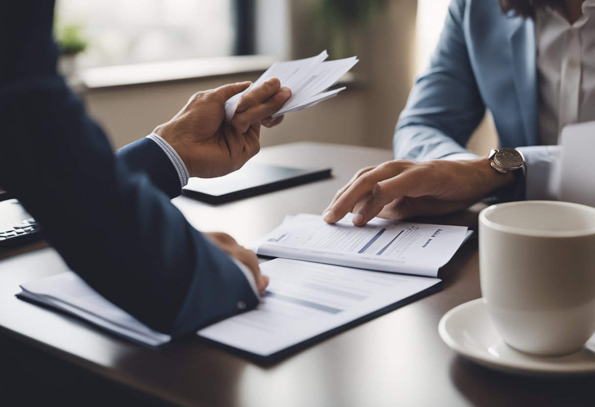 A person presenting property documents to a lender for a mortgage loan