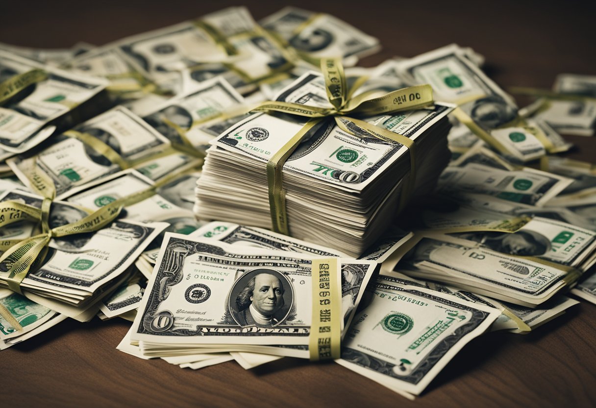 A stack of real estate notes being exchanged for money