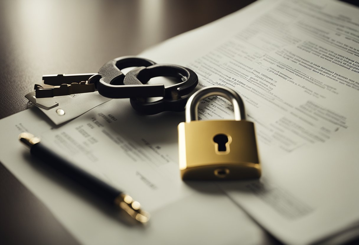 A house with a padlock on the front door and a bank document on the table