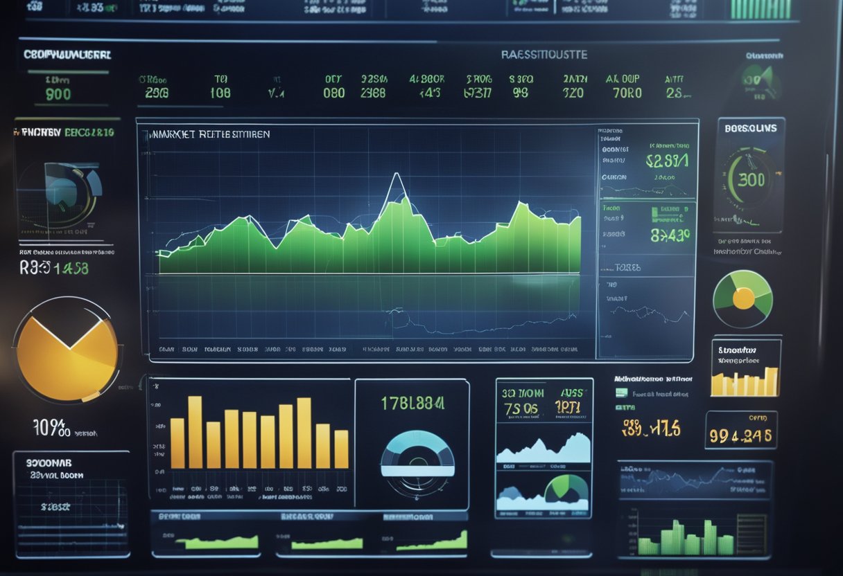A computer screen displaying various land investment options, with charts and graphs showing potential returns and market trends