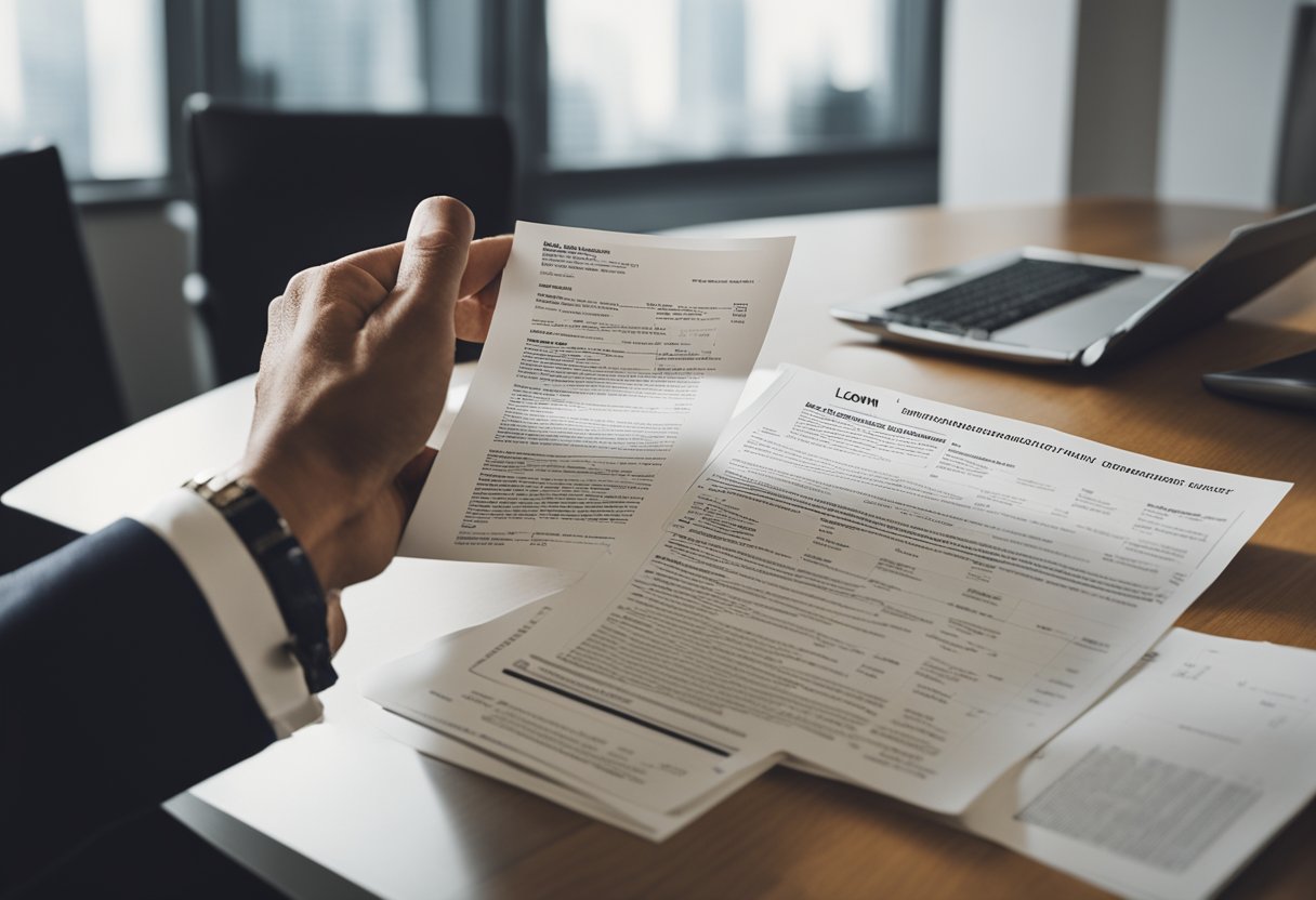 A banker reviewing property documents for loan assessment
