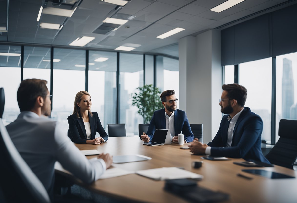 A group of private credit investors discussing investments in a modern office boardroom