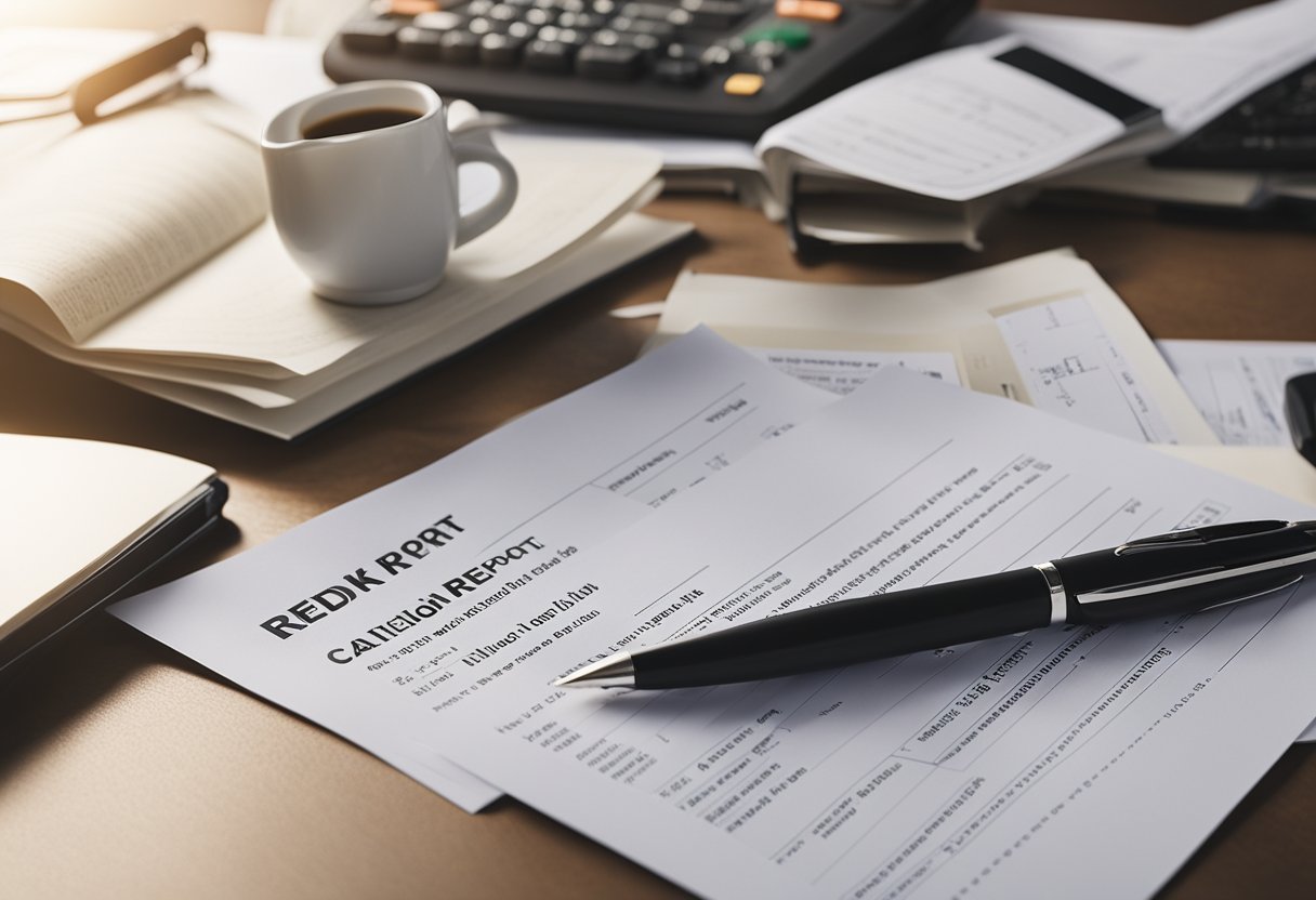 A stack of collateral documents and a credit report on a desk