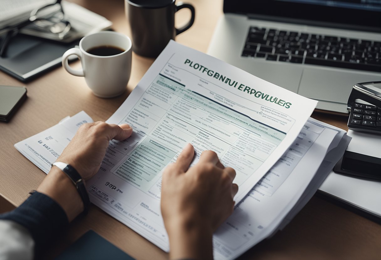A person reviewing and organizing a stack of real estate notes on a desk