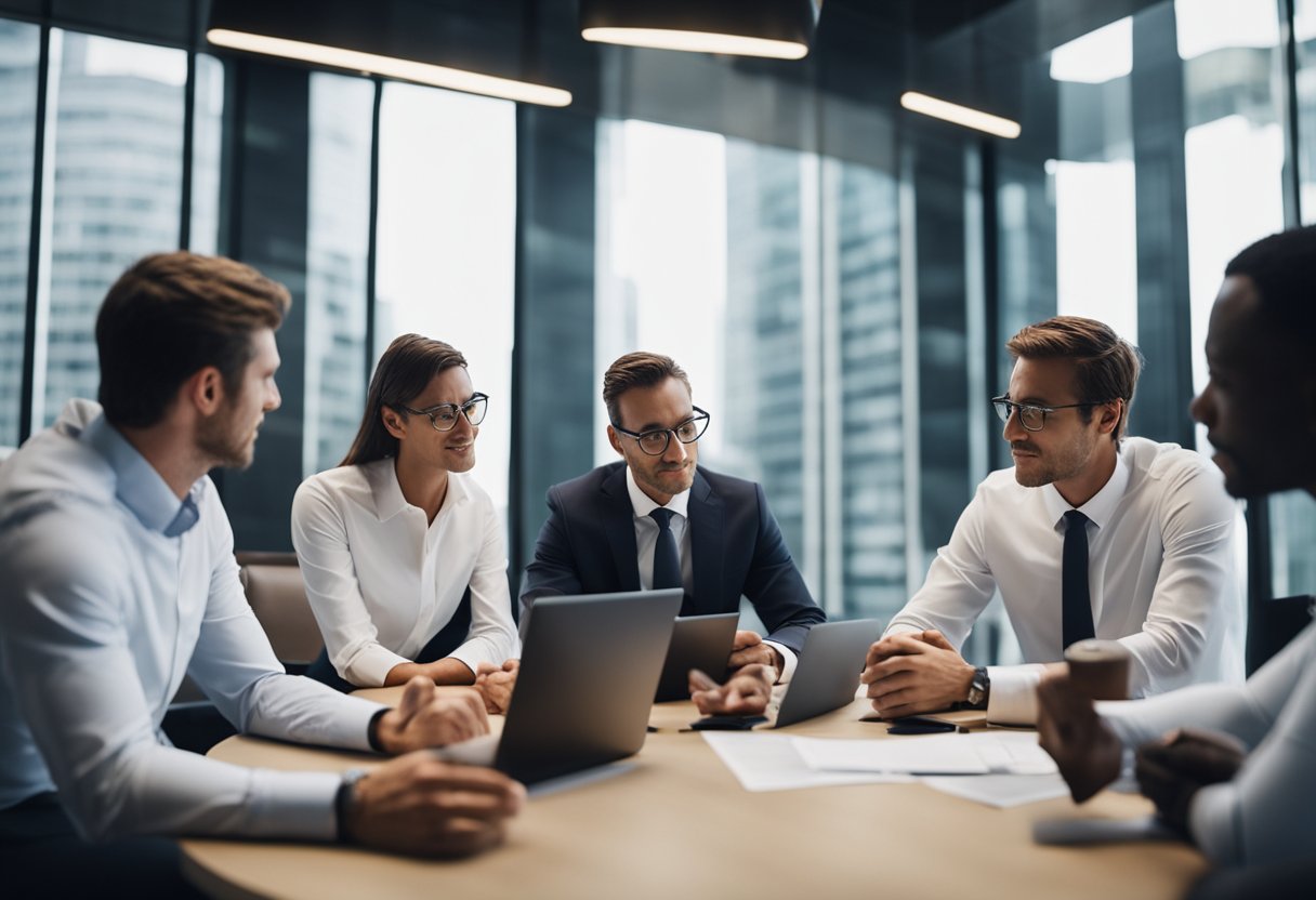 A group of financial professionals discussing and analyzing private credit opportunities for structuring and securitization