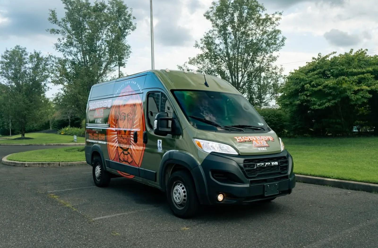 Honest Air HVAC van parked outside a home