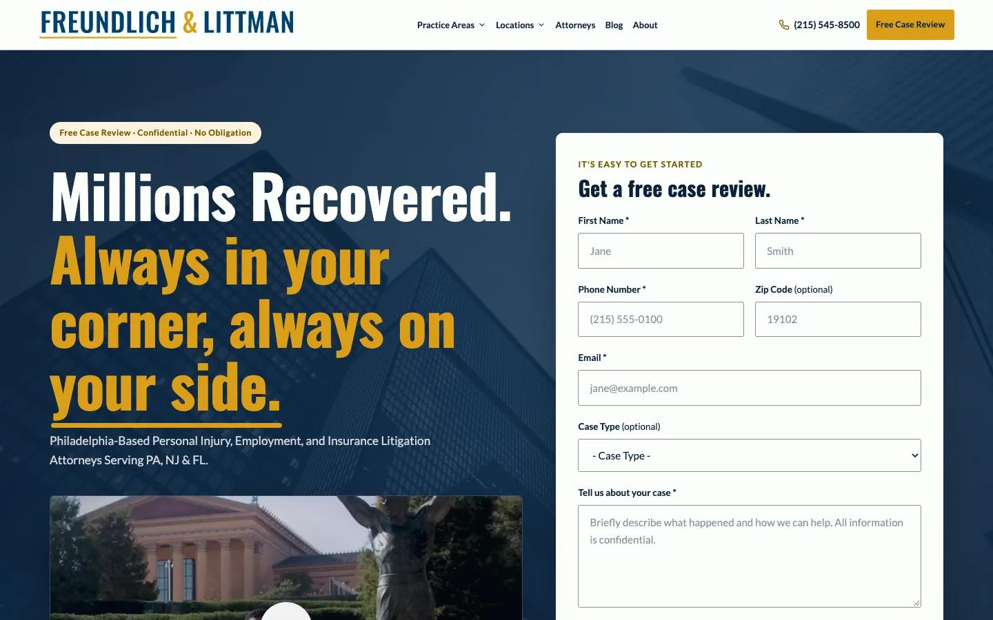 The Freundlich & Littman law firm website