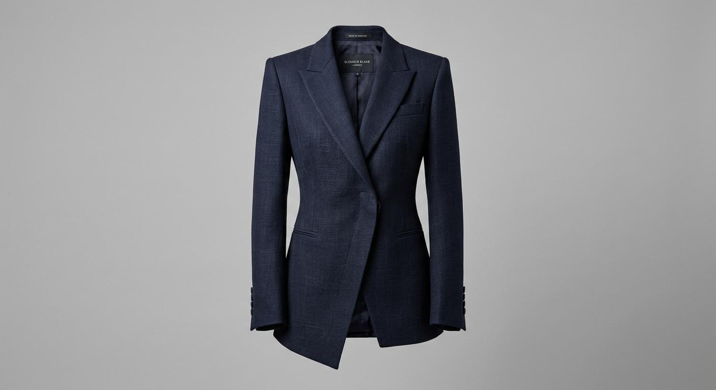 Navy sharp-shoulder wool blazer