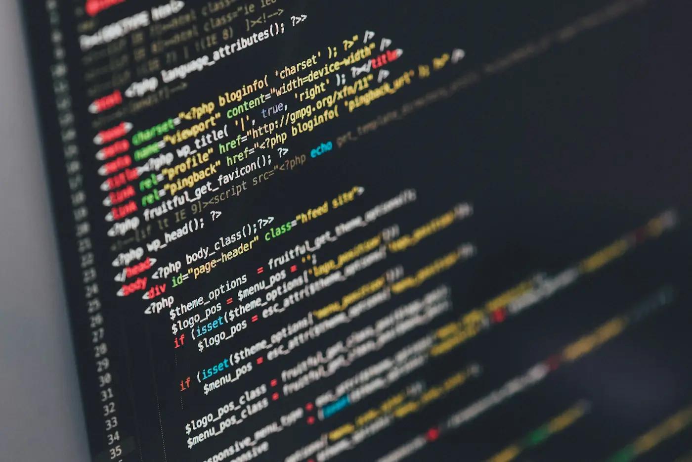 Close-up of colour-highlighted code on a screen