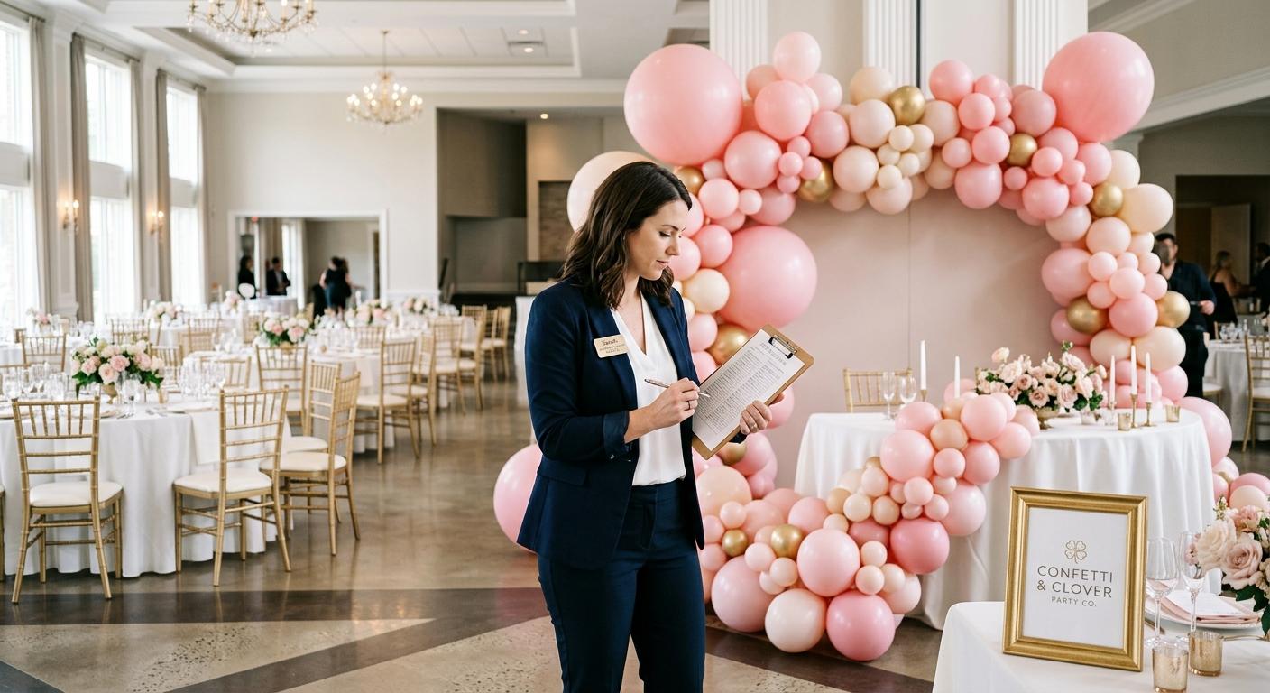 Colorful balloon bouquets ready for pickup.