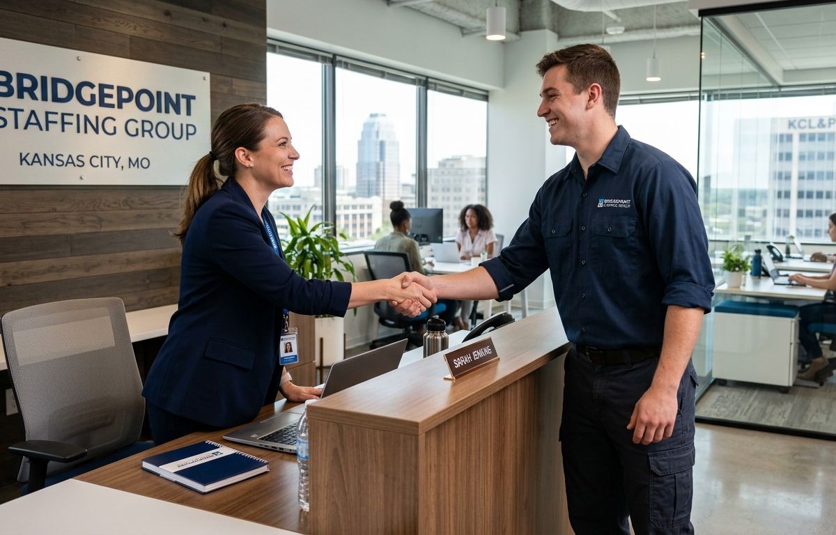 A Bridgepoint specialist meeting a client at the Kansas City office