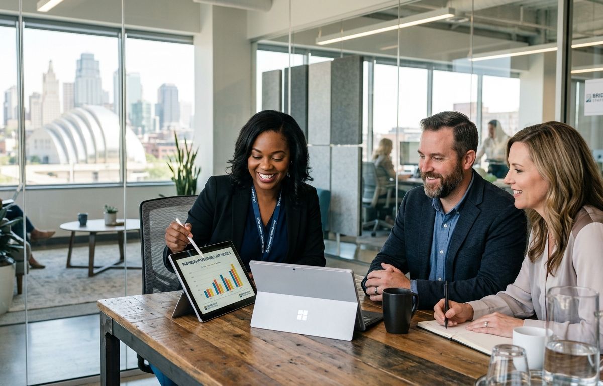 Bridgepoint recruiters reviewing placement metrics with a client