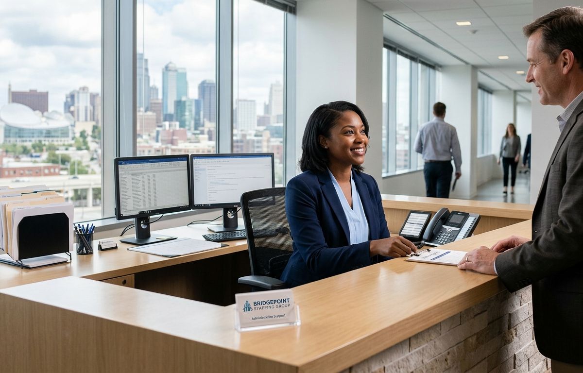 Administrative professional placed by Bridgepoint at a client front desk