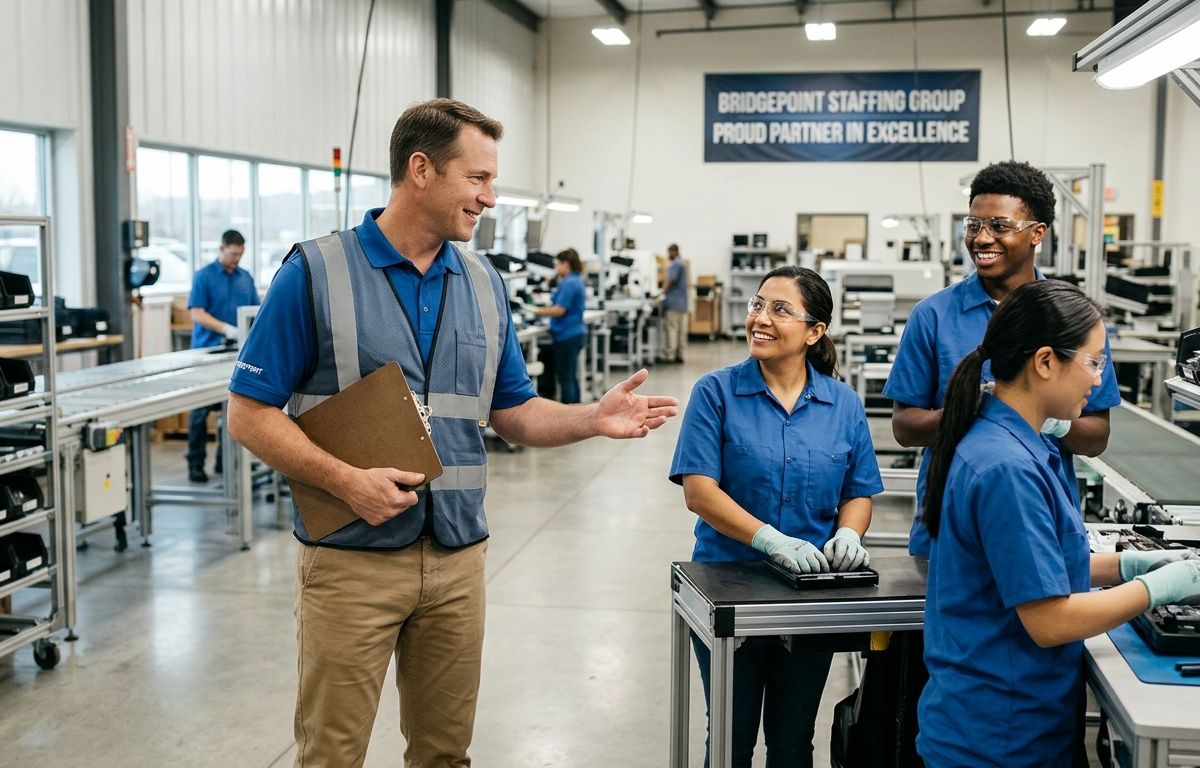 Bridgepoint light-industrial associates on a warehouse assembly floor