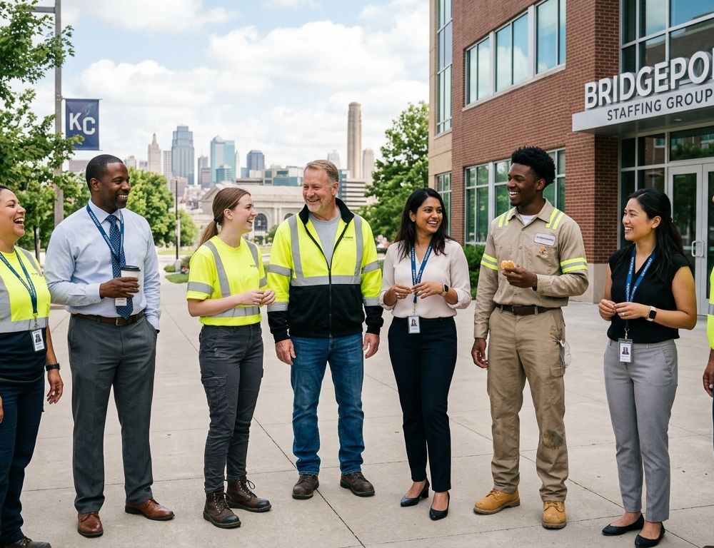 The Bridgepoint Staffing Group team outside their Kansas City office