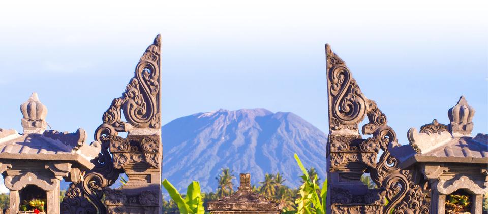 A Balinese temple gate framing Mount Agung