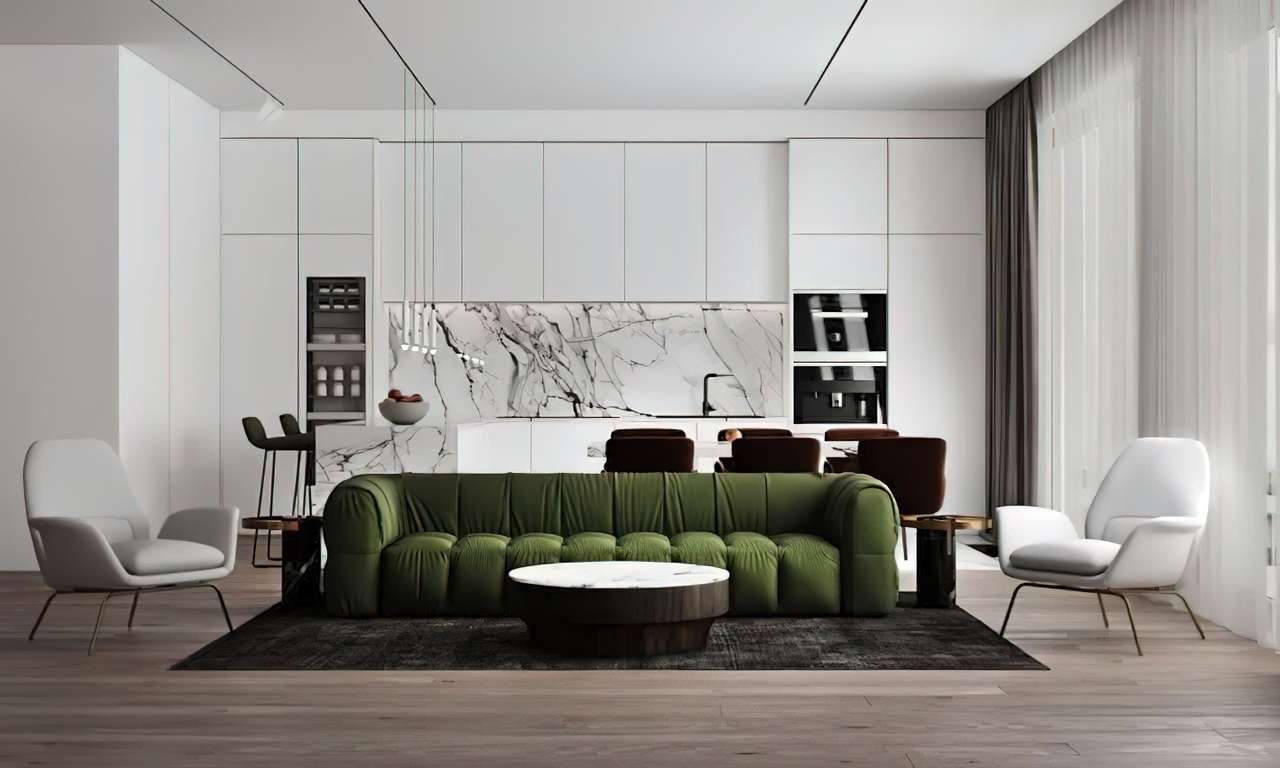 A furnished modern living room in a Miami residence