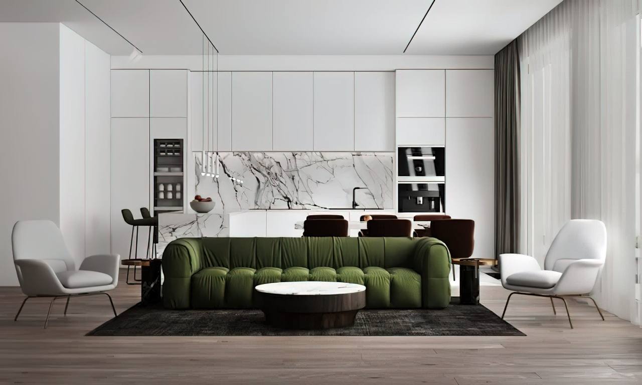 A furnished modern living room in a Miami residence