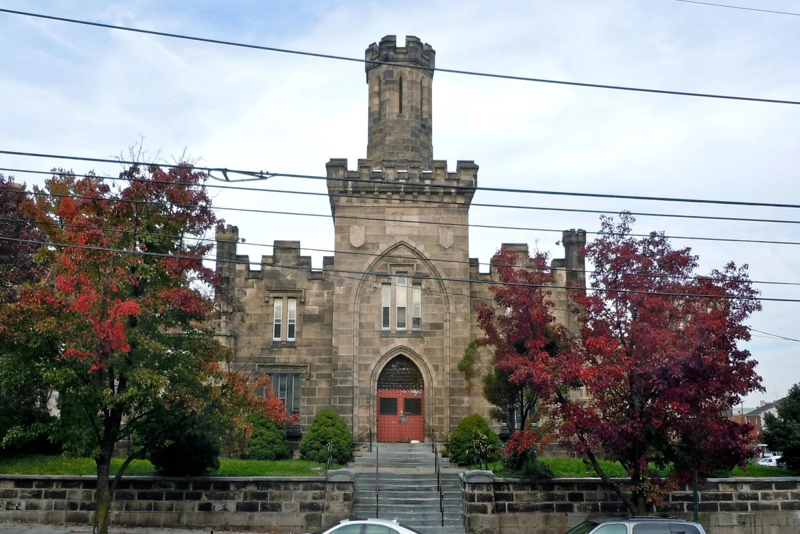 A stone castle-style building in Norristown