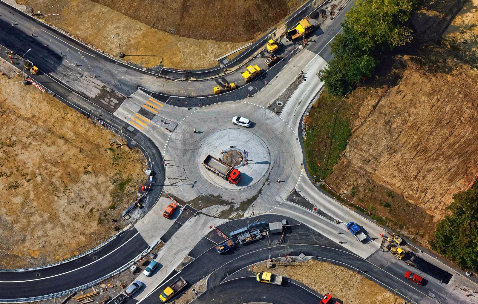 Aerial view of a roundabout under construction